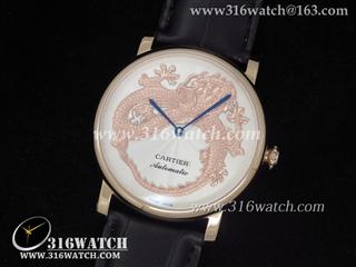 高仿卡地亚CARTIER-Ronde de Cartier系列 18 k玫瑰金电镀表壳 白面金色飞龙图案表盘 亚洲21J自动机芯 CTR0038