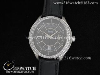 高仿伯爵Piaget-Gouverneur系列 镶钻边框 黑色表盘 黑色皮带 亚洲2824机芯 PG0017