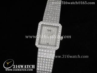 高仿伯爵Piaget-Tradition系列 小方型23mm女士手表 镶钻表盘 镶钻精钢表链 女士瑞士石英表 PG0020