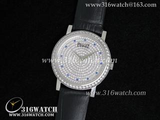 高仿伯爵Piaget-ALTIPLANO系列 镶钻表盘 黑色皮带 女装瑞士石英手表 PG0001