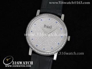 高仿伯爵Piaget-ALTIPLANO系列 镶钻表盘 黑色皮带 男装瑞士石英手表 PG0003