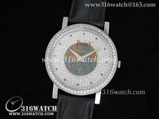 高仿伯爵Piaget-ALTIPLANO系列 镶钻图案表盘 黑色皮带 瑞士石英 PG0005
