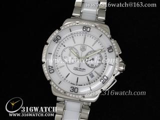豪雅TAG Heuer - 一级方程式系列 白色陶瓷 镶钻表框 白面条丁表盘 瑞士石英计时机芯 高仿豪雅手表 TAG0012