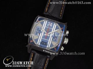豪雅TAG Heuer - 摩纳哥系列 黑色PVD表壳 蓝色表盘 亚洲计时7750机芯 高仿豪雅手表 TAG0002