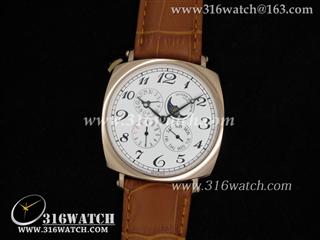 高仿江诗丹顿Vacheron Constantin-历史名作系列 万年历男士机械表 18K玫瑰金镀表壳 白色表盘 棕色皮带 VC0009