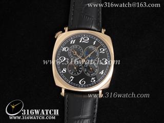 高仿江诗丹顿Vacheron Constantin-历史名作系列 万年历男士机械表 18K玫瑰金镀表壳 黑色表盘 黑色皮带 VC0012