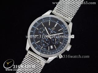 高仿百年灵Breitling-越洋系列 越洋计时AB015212/BA99 黑色表盘 精钢编织表链 瑞士石英 BL0003