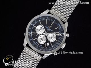 高仿百年灵Breitling-越洋系列 越洋计时Ocean Classic 黑色表盘 精钢编织表链 瑞士石英 BL0004