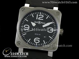 柏莱士Bell & Ross- 42MM BR03系列 黑面白字表盘 黑色橡胶表带 亚洲2836机芯 高仿1:1柏莱士手表 BR0001