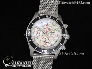 百年灵Breitling-超级海洋系列 红色大秒针 白色表盘 精钢编织表链 瑞士石英机芯 BL0012