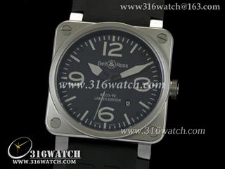 柏莱士Bell & Ross- 42MM BR03系列 黑面灰色字表盘 黑色橡胶表带 亚洲2836机芯 高仿1:1柏莱士手表 BR0004
