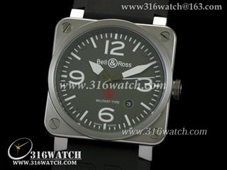 柏莱士Bell & Ross- 42MM BR03系列 军绿色表盘 黑色橡胶表带 亚洲2836机芯 高仿1:1柏莱士手表 BR0005
