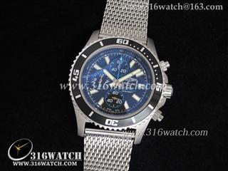 高仿百年灵Breitling-超级海洋系列 蓝色大秒针 黑色表盘 精钢编织表链 瑞士石英机芯 BL0015