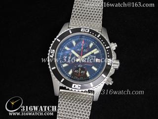 高仿百年灵Breitling-超级海洋系列 红色大秒针 黑色表盘 精钢编织表链 瑞士石英机芯 BL0016