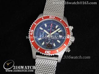 高仿百年灵Breitling-超级海洋系列 红色数字边框 黑色表盘 精钢编织表链 瑞士石英机芯 BL0017