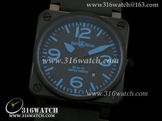 柏莱士Bell & Ross- 42MM BR03系列 黑色PVD表壳 黑面蓝字表盘 亚洲2836机芯 高仿1:1柏莱士手表 BR0007
