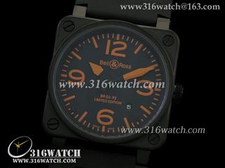 柏莱士Bell & Ross- 42MM BR03系列 黑色PVD表壳 黑面橙字表盘 亚洲2836机芯 高仿1:1柏莱士手表 BR0008