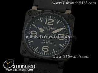 柏莱士Bell & Ross- 42MM BR03系列 黑色PVD表壳 黑面灰字表盘 亚洲2836机 高仿1:1柏莱士手表 BR0009
