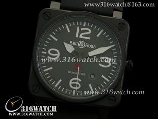 柏莱士Bell & Ross- 42MM BR03系列 黑色PVD表壳 军绿面灰字表盘 亚洲2836机芯 高仿1:1柏莱士手表 BR0010