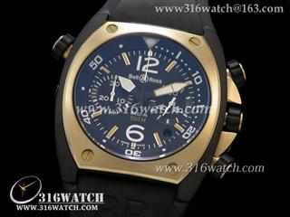 柏莱士Bell & Ross-Tonneau BR02系列 黑色PVD/18 k黄金电镀 五针计时7750机芯 高仿1:1 Noob版本 BR0035