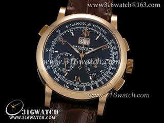 朗格A LANGE SOHNE-万年历系列 计时空间大日历 18 k玫瑰金镀层表壳 黑色表盘 亚洲海欧机芯 高仿朗格手表 ALS0003