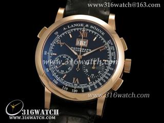 朗格A LANGE SOHNE-万年历系列 计时空间大日历 18 k玫瑰金镀层表壳 黑色表盘 亚洲海欧机芯 高仿朗格手表 ALS0005
