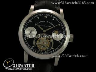 精仿超A 朗格A LANGE SOHNE-陀飞轮系列 月相陀飞轮 黑色表盘 黑色皮表带 海鸥飞轮机芯 ALS0010