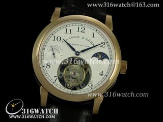 精仿超A 朗格A LANGE SOHNE-DATOGRAPH系列 月相陀飞轮 18 k玫瑰金镀表壳 黑色皮表带 海鸥飞轮机芯 ALS0015