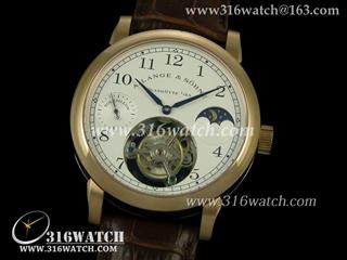 精仿超A 朗格A LANGE SOHNE-陀飞轮系列 月相陀飞轮 18 k玫瑰金镀表壳 棕色皮表带 海鸥飞轮机芯 ALS0017
