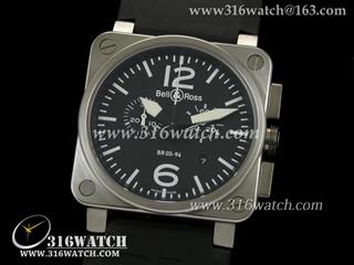 柏莱士Bell & Ross- 42MM BR03系列 黑面白字表盘 五针计时 瑞士石英机芯 高仿1:1柏莱士手表