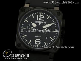 柏莱士Bell & Ross-42MM BR03系列 黑色PVD表壳 黑面白字表盘 五针计时 瑞士石英机芯 高仿1:1柏莱士手表 BR0012