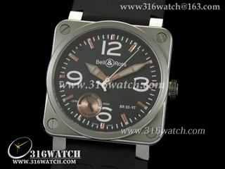 柏莱士Bell & Ross-42MM BR03系列 黑面白字表盘 动能功率储存 亚洲21J机芯 高仿柏莱士手表 BR0016