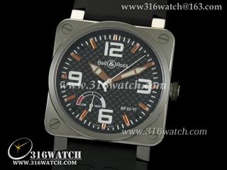 柏莱士Bell & Ross-42MM BR03系列 碳纤维黑色表盘 动能功率储存 亚洲21J机芯 高仿柏莱士手表 BR0017
