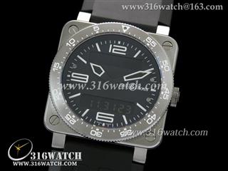 柏莱士Bell & Ross-42MM BR03系列 黑色表盘 双功能显示 瑞士石英机芯 完美1:1复制柏莱士手表 BR0018