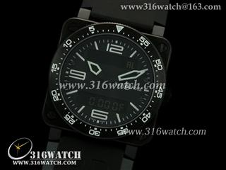 柏莱士Bell & Ross-42MM BR03系列 黑色PVD表壳 黑色表盘 双功能显示 瑞士石英机芯 完美1:1复制柏莱士手表 BR0021