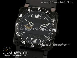 柏莱士Bell & Ross-42MM BR03系列 黑色PVD表壳 双功能显示 瑞士石英机芯 终极1:1复制柏莱士手表 BR0022