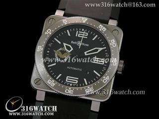 柏莱士Bell & Ross-42MM BR03系列 黑色表盘 黑色橡胶表带 亚洲2824自动机芯 高仿1:1柏莱士 BR0023