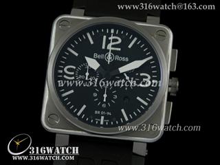 柏莱士Bell & Ross-46MM BR01系列 黑面白色字表盘 六针计时7750机芯 高仿1:1 Noob版本 BR0028