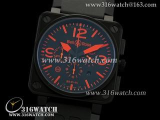 柏莱士Bell & Ross-46MM BR01系列 黑色PVD表壳 黑面橙色字表盘 六针计时7750机芯 高仿1:1 Noob版本 BR0030