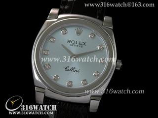 劳力士ROLEX-切利尼系列 淡蓝色表盘 黑色皮表带 瑞士石英机芯 高仿劳力士手表 RL0001