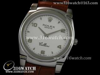 劳力士ROLEX-切利尼系列 白色表盘 棕色皮表带 瑞士石英机芯 高仿劳力士手表 RL0023