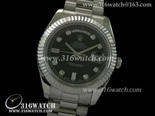 劳力士ROLEX-星期日历型II系列 槽牙边框 黑色表盘 瑞士3156机芯 高仿劳力士终极N版 RL0031