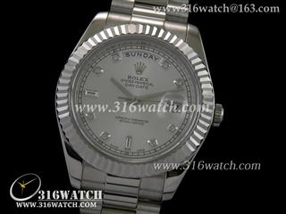 劳力士ROLEX-星期日历型II系列 槽牙边框 银色表盘 瑞士3156机芯 高仿终极N版 RL0032