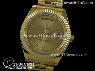 劳力士ROLEX-星期日历型II系列 18 k黄金电镀 黄金色表盘 瑞士ETA-2836机芯 高仿1:1终极N版 RL0034