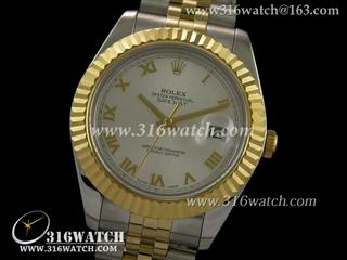 劳力士ROLEX-日志型大号41mm系列 18 k镀金槽牙边框 白面罗马表盘 瑞士ETA-2836机芯 完美复制1:1N版本 RL0050