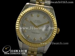 劳力士ROLEX-日志型大号41mm系列 18 k镀金槽牙边框 白面镶钻表盘 瑞士ETA-2836机芯 完美复制1:1N版本 RL0051