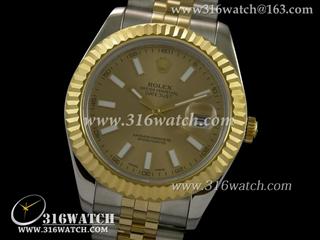 劳力士ROLEX-日志型大号41mm系列 18 k镀金槽牙边框 镀金表盘 瑞士ETA-2836机芯 高仿劳力士复制1:1N版本 RL0053