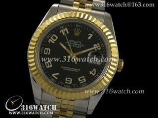 劳力士ROLEX-日志型大号41mm系列 18 k镀金槽牙边框 黑面罗马表盘 瑞士ETA-2836机芯 高仿劳力士复制1:1N版本 RL0056