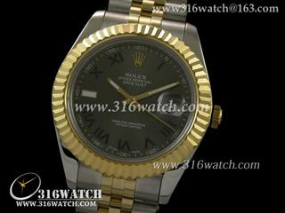 劳力士ROLEX-日志型大号41mm系列 18 k镀金槽牙边框 灰面罗马表盘 瑞士ETA-2836机芯 高仿劳力士复制1:1N版本 RL0058