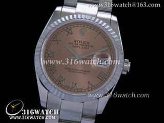 劳力士ROLEX-日志型37mm系列 槽牙边框 粉红色表盘 瑞士ETA-2836机芯 高仿劳力士手表 RL0060